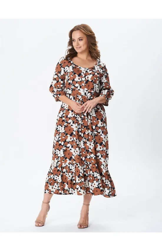 Платье Your Size 2259/164 Медно-коричневые и молочные цветы на черном