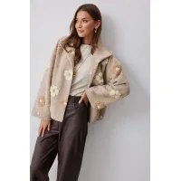 Пальто Люше 4245 бежевый с цветами