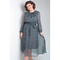 Платье Your Size 2219/170 Темно-зеленый в цветочный принт