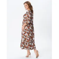 Платье Your Size 2259/164 Медно-коричневые и молочные цветы на черном