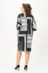 Платье Swallow 888 принт «геометрия» в чёрном, сером и молочном цветах