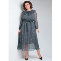 Платье Your Size 2219/170 Темно-зеленый в цветочный принт