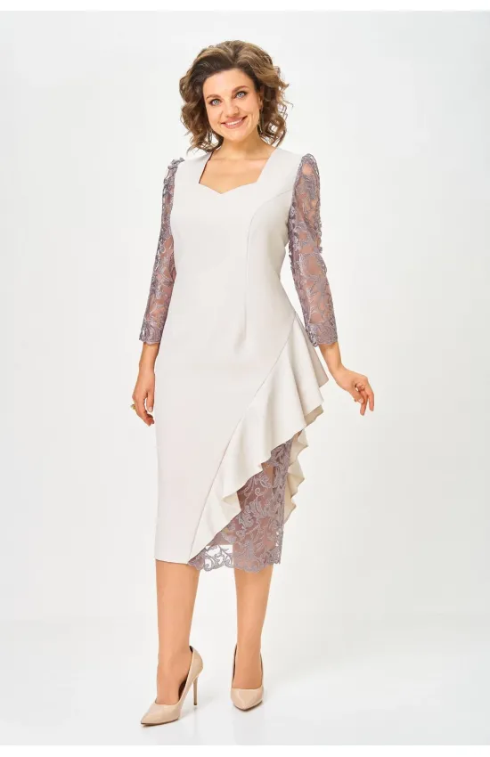Платье Mira Fashion 5654 молочный+кружево