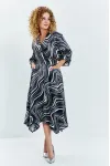 Платье Euromoda 633 черный белый + принт (волна)