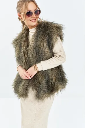 Жилет Euromoda 656 коричневый мех енота