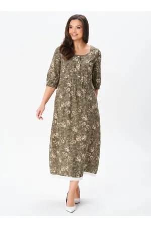 Платье Your Size 2254/170 Цветочный принт на темно-оливковом
