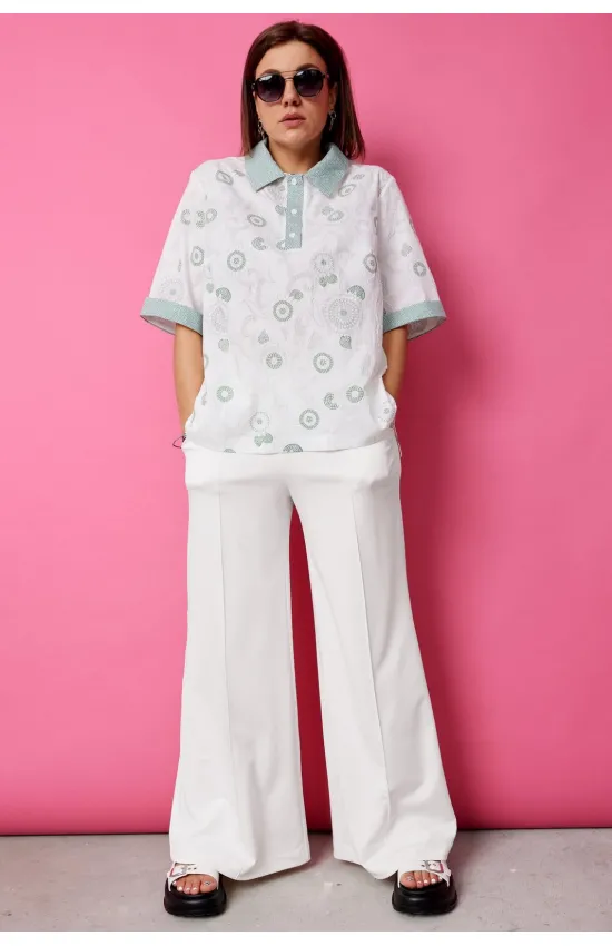 Блузка Begimoda 4132 шалфей на белом