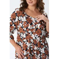 Платье Your Size 2259/170 Медно-коричневые и молочные цветы на черном