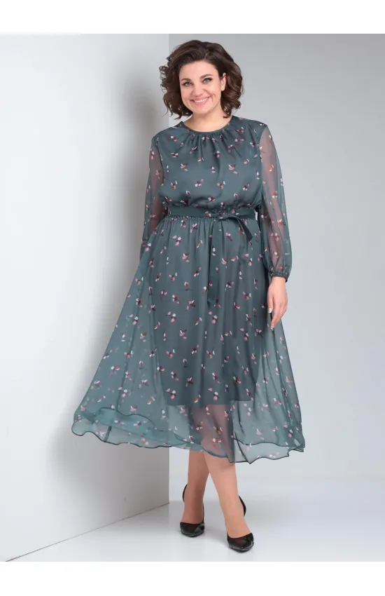 Платье Your Size 2219/164 Темно-зеленый в цветочный принт