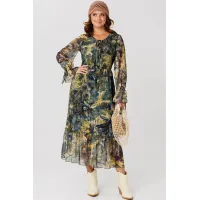 Платье Мублиз 280 оттенки зеленого + желтый