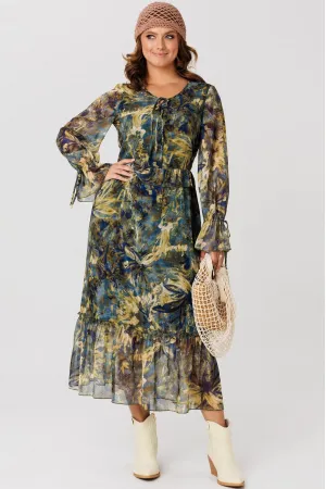 Платье Мублиз 280 оттенки зеленого + желтый Платье Мублиз 280 оттенки зеленого + желтый