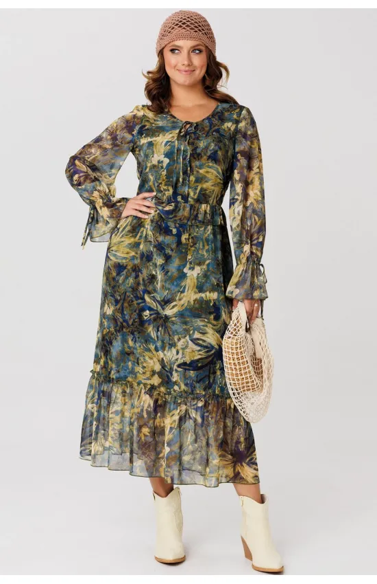Платье Мублиз 280 оттенки зеленого + желтый