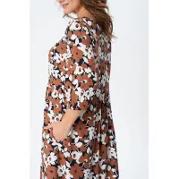 Платье Your Size 2259/170 Медно-коричневые и молочные цветы на черном