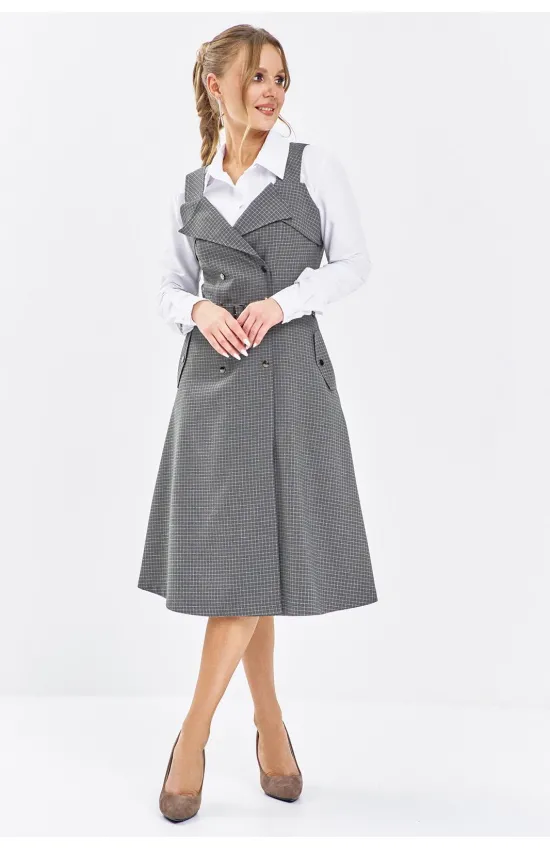 Платье Euromoda 650 серый клетка