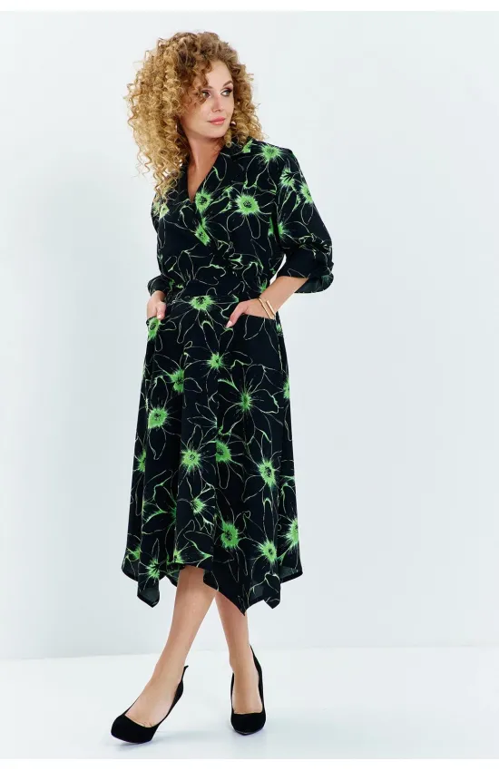 Платье Euromoda 633 черный+зеленый принт