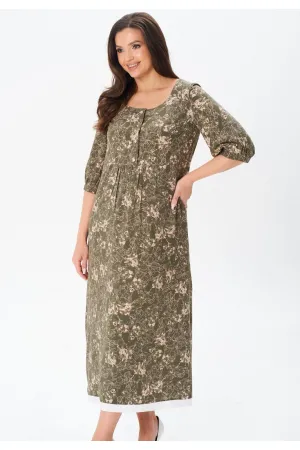 Платье Your Size 2254/164 Цветочный принт на темно-оливковом