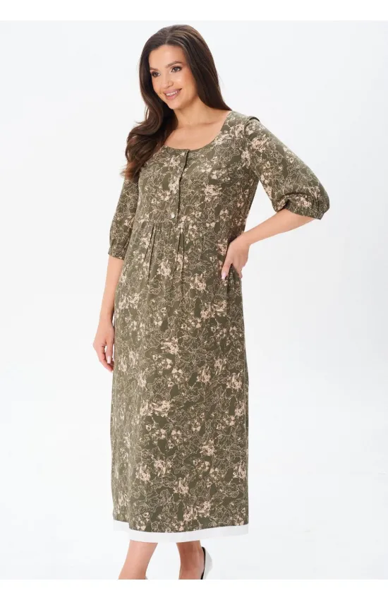 Платье Your Size 2254/164 Цветочный принт на темно-оливковом