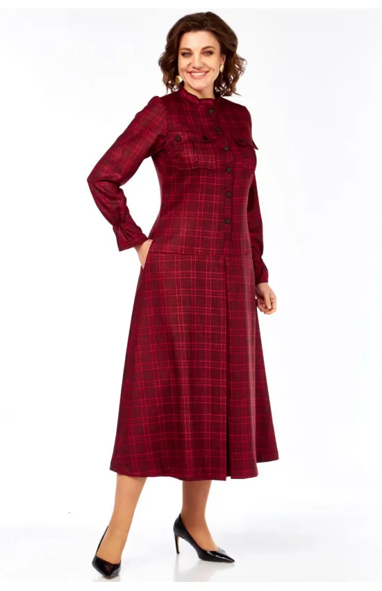 Платье Celentano 5078 бордовая клетка