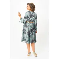 Платье Swallow 707.1 принт «тропические листья в светло- бирюзовых и тёмных оттенках»
