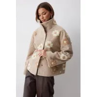 Пальто Люше 4245 бежевый с цветами