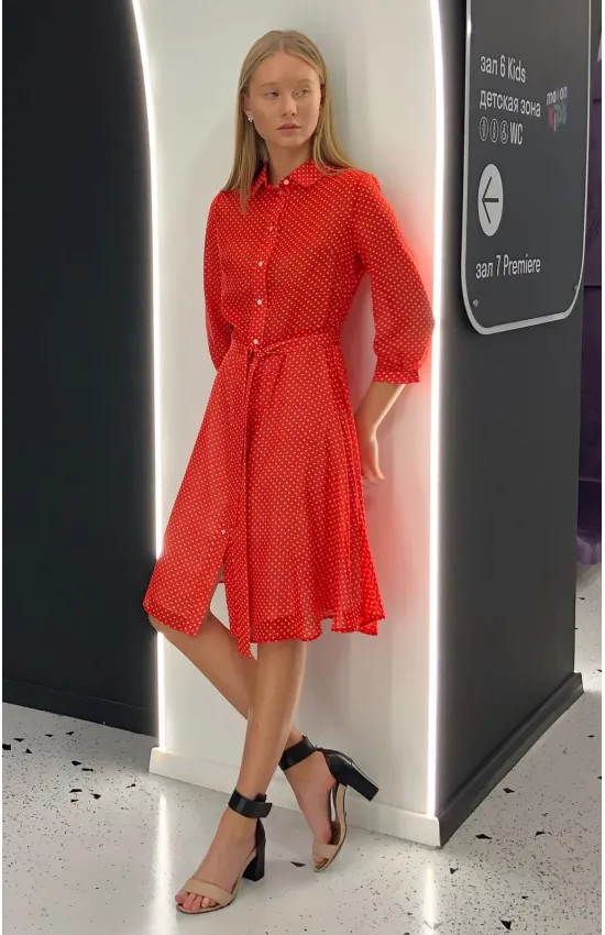 Платье I3I Fashion 102/2 красное в белый горошек