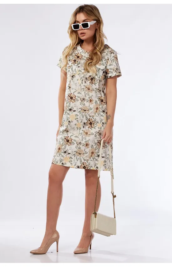 Платье Lady Style Classic 1819/2 Бежевый с оливковым