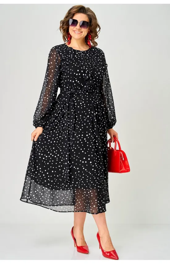 Платье Eva Grant 7177C черный в мелкий горох