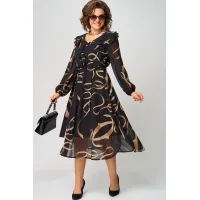 Платье Eva Grant 7297В черный в принт ленты Платье Eva Grant 7297В черный в принт ленты