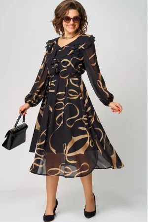 Платье Eva Grant 7297В черный в принт ленты