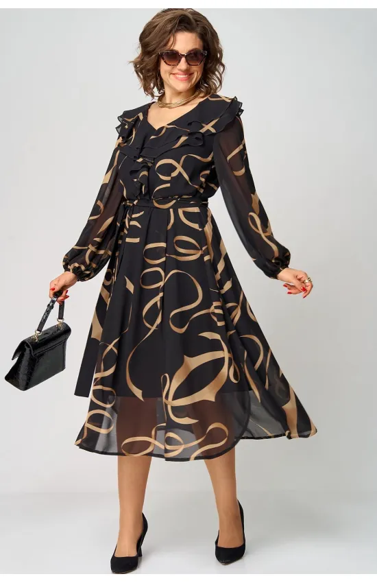 Платье Eva Grant 7297В черный в принт ленты Платье Eva Grant 7297В черный в принт ленты