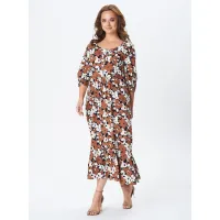 Платье Your Size 2259/164 Медно-коричневые и молочные цветы на черном
