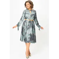 Платье Swallow 707.1 принт «тропические листья в светло- бирюзовых и тёмных оттенках»