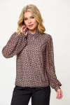Блузка Talia Fashion 423 геометрический коричнево-черный принт.