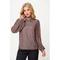 Блузка Talia Fashion 423 геометрический коричнево-черный принт. Блузка Talia Fashion 423 геометрический коричнево-черный принт.