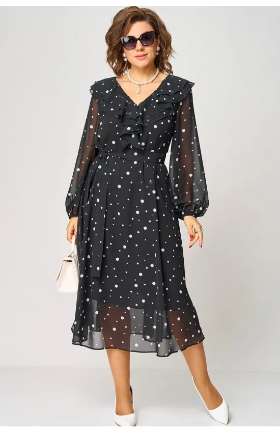 Платье Eva Grant 7297В черный в белый горох Платье Eva Grant 7297В черный в белый горох