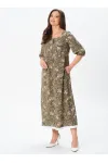 Платье Your Size 2254/170 Цветочный принт на темно-оливковом