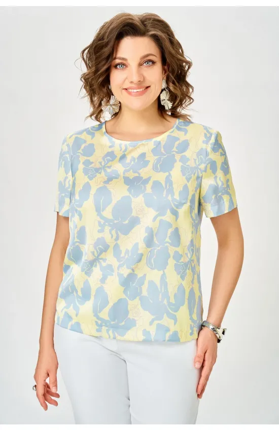Майка Swallow 917 лимонный принт, «голубые цветы»