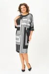 Платье Swallow 888 принт «геометрия» в чёрном, сером и молочном цветах