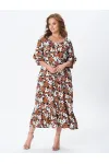 Платье Your Size 2259/170 Медно-коричневые и молочные цветы на черном