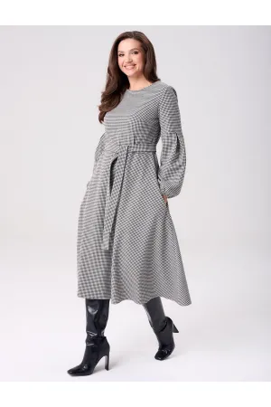 Платье Your Size 2269/170 Черно-белый в «гусиную лапку»