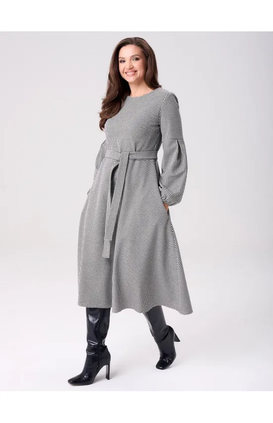 Платье Your Size 2269/170 Черно-белый в «гусиную лапку»