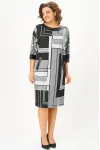 Платье Swallow 888 принт «геометрия» в чёрном, сером и молочном цветах