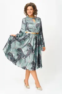 Платье Swallow 707.1 принт «тропические листья в светло- бирюзовых и тёмных оттенках»