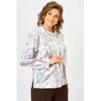 Кофта Swallow 883.1 молочный, принт «бежево-голубые тропические листья»