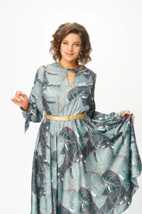 Платье Swallow 707.1 принт «тропические листья в светло- бирюзовых и тёмных оттенках»