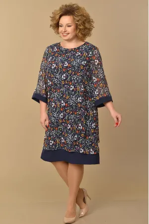 Платье Lady Style Classic 1743/3 Темно-синий Цветы