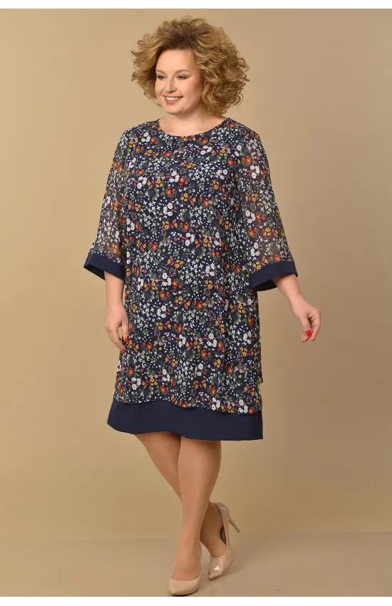 Платье Lady Style Classic 1743/3 Темно-синий Цветы