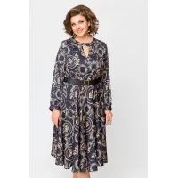 Платье Swallow 707 черный в бежевый принт