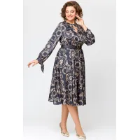 Платье Swallow 707 черный в бежевый принт