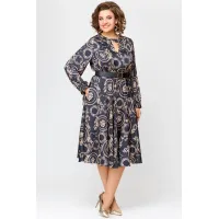 Платье Swallow 707 черный в бежевый принт